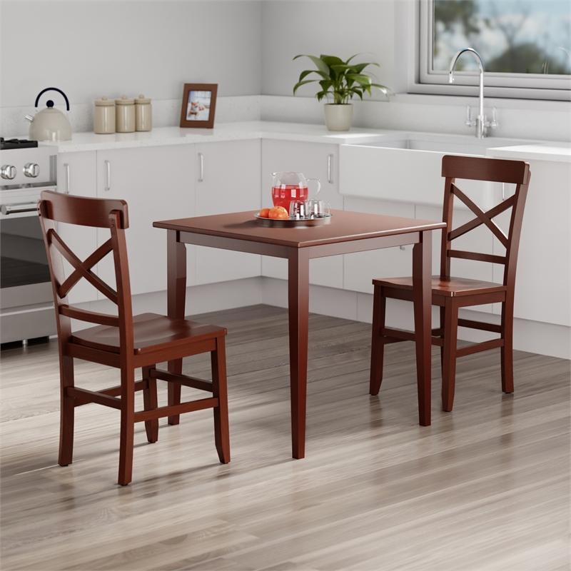 Groveland 3Pc Set Dining Table with X Back Chairs Walnut Finish