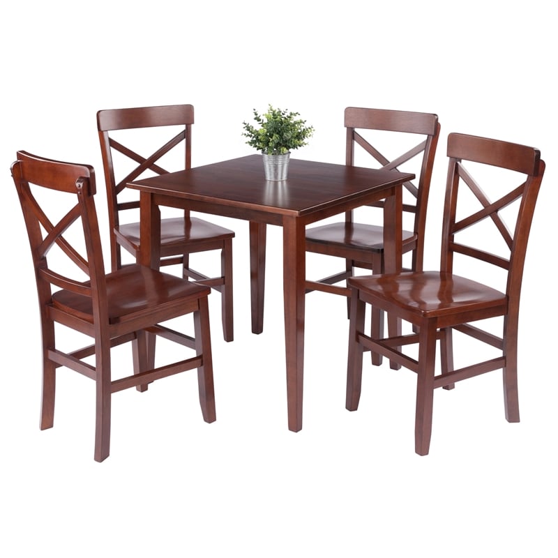 Groveland 5Pc Set Dining Table with X Back Chairs Walnut Finish