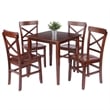 Groveland 5Pc Set Dining Table with X Back Chairs Walnut Finish