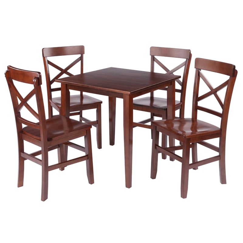 Groveland 5Pc Set Dining Table with X Back Chairs Walnut Finish