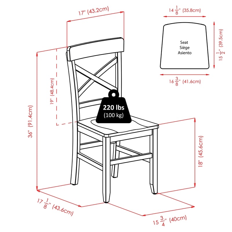 Groveland 5Pc Set Dining Table with X Back Chairs Walnut Finish