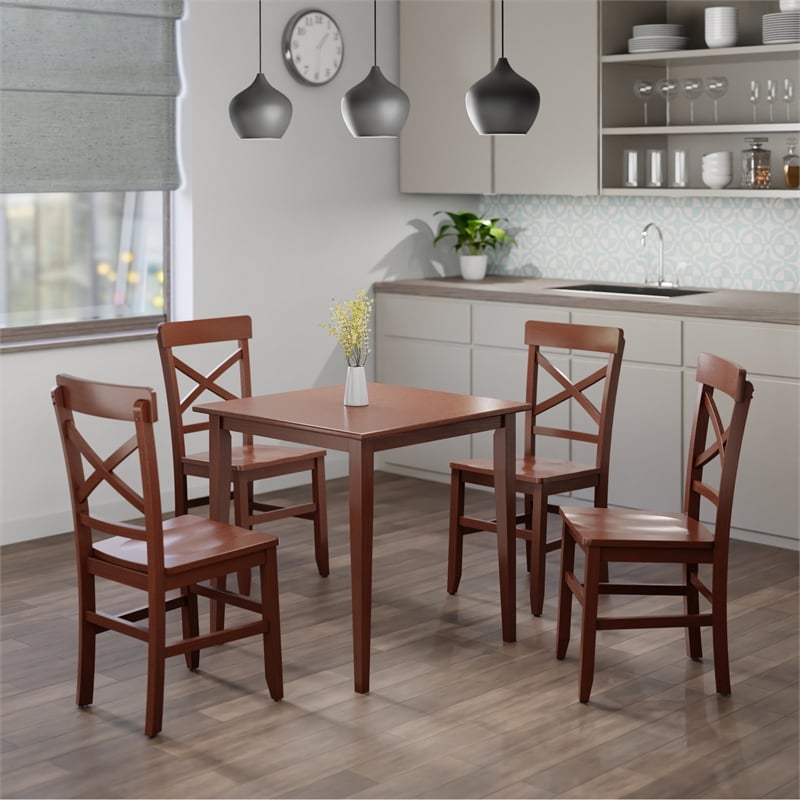 Groveland 5Pc Set Dining Table with X Back Chairs Walnut Finish