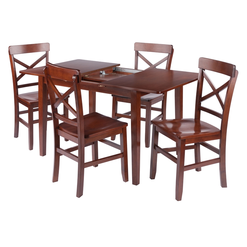 Darren 5pc Set Dining Table with X Back Chairs Walnut Finish