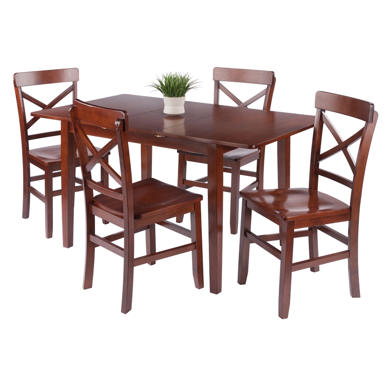 Darren 5pc Set Dining Table with X Back Chairs Walnut Finish