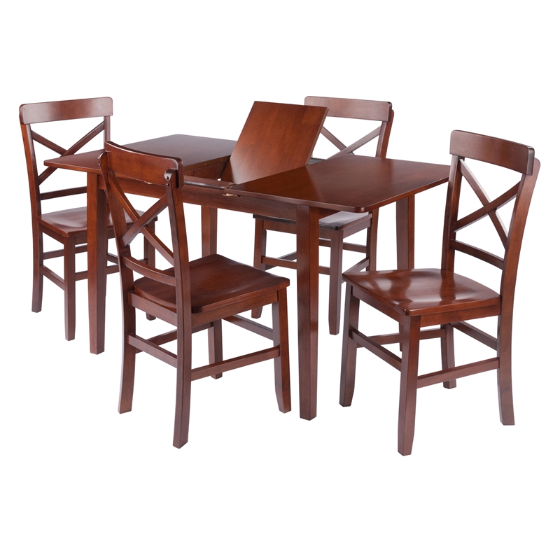 Darren 5pc Set Dining Table with X Back Chairs Walnut Finish