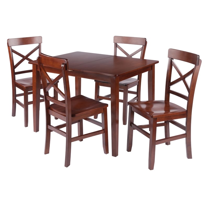 Darren 5pc Set Dining Table with X Back Chairs Walnut Finish