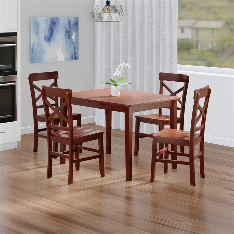 Darren 5pc Set Dining Table with X Back Chairs Walnut Finish