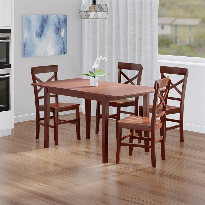Darren 5pc Set Dining Table with X Back Chairs Walnut Finish