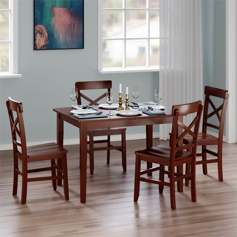 Darren 5pc Set Dining Table with X Back Chairs Walnut Finish