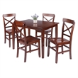 Darren 5pc Set Dining Table with X Back Chairs Walnut Finish