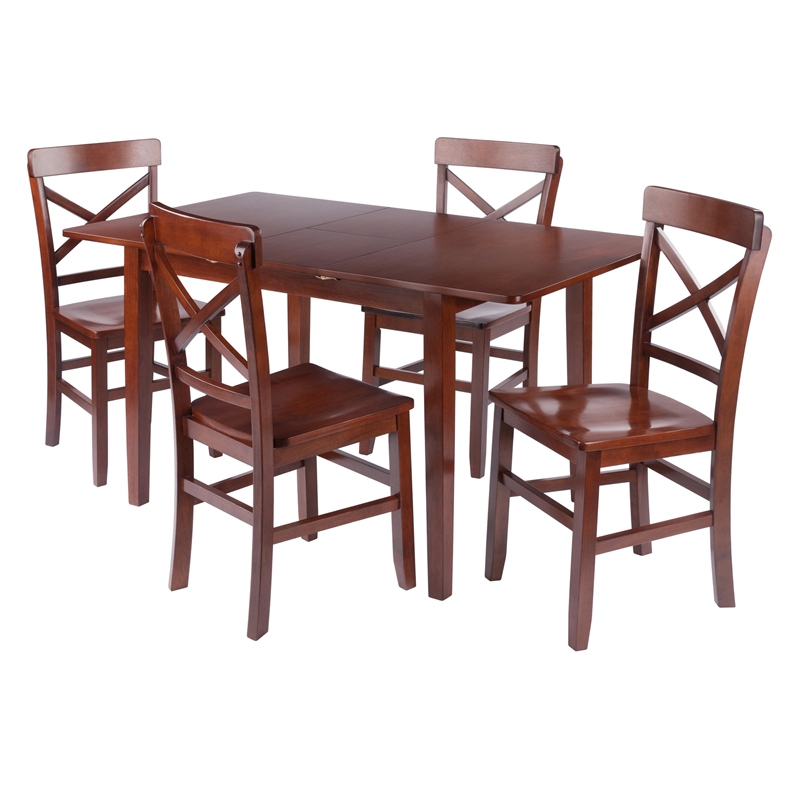 Darren 5pc Set Dining Table with X Back Chairs Walnut Finish