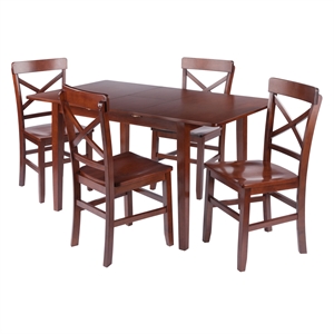 Darren 5pc Set Dining Table with X Back Chairs Walnut Finish