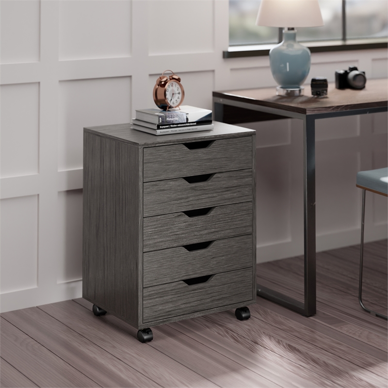 Halifax 5 Drawer Mobile Cabinet Charcoal Finish