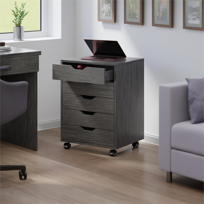 Halifax 5 Drawer Mobile Cabinet Charcoal Finish