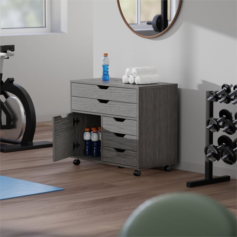 Halifax 3 Section Multi Storage Mobile Cabinet Charcoal Finish