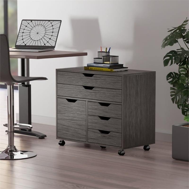 Halifax 3 Section Multi Storage Mobile Cabinet Charcoal Finish