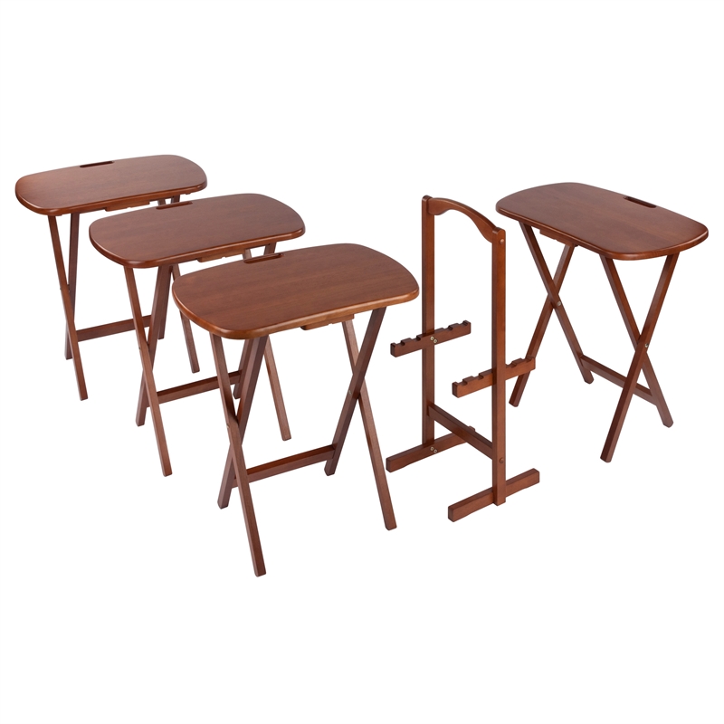 Lucca 5pc Snack Table Set Teak Finish