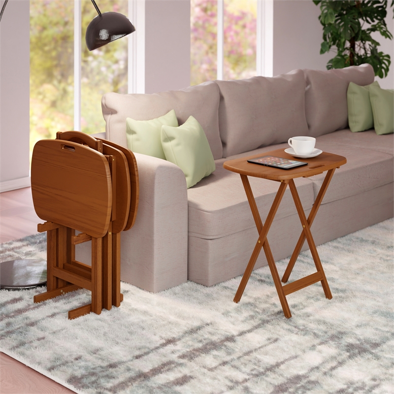 Lucca 5pc Snack Table Set Teak Finish