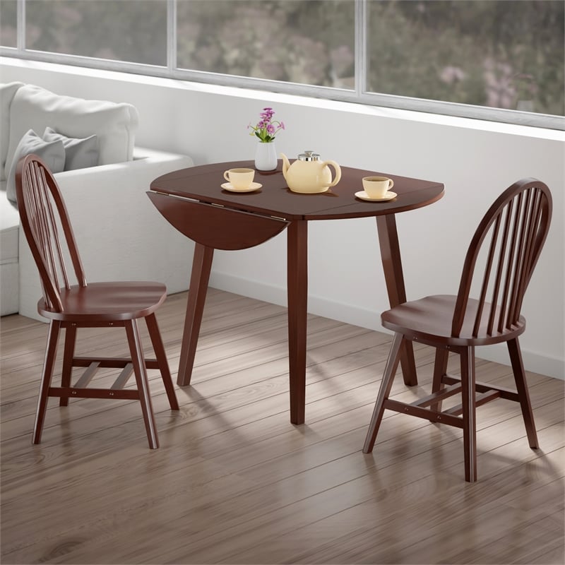 Dawson 3-Pc Drop Leaf Table with Windsor Chairs Walnut Finish