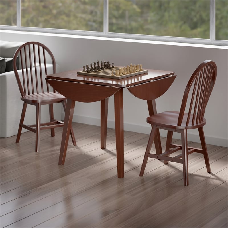 Dawson 3-Pc Drop Leaf Table with Windsor Chairs Walnut Finish