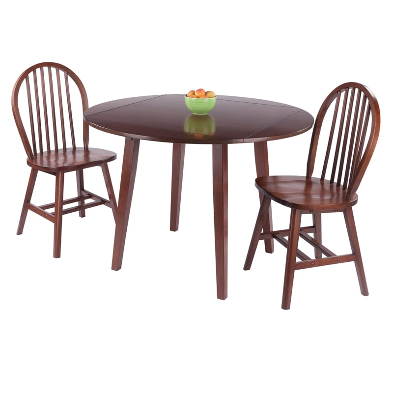 Dawson 3-Pc Drop Leaf Table with Windsor Chairs Walnut Finish