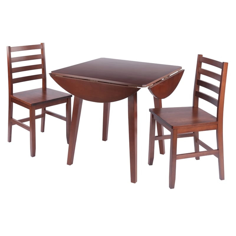 Dawson 3-Pc Drop Leaf Table with Ladder-back Chairs Walnut Finish