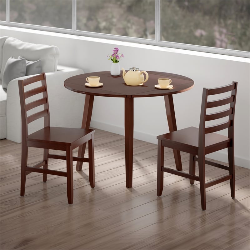 Dawson 3-Pc Drop Leaf Table with Ladder-back Chairs Walnut Finish