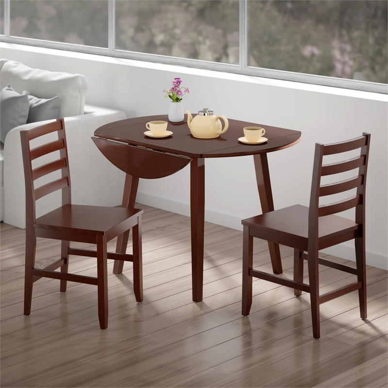 Dawson 3-Pc Drop Leaf Table with Ladder-back Chairs Walnut Finish