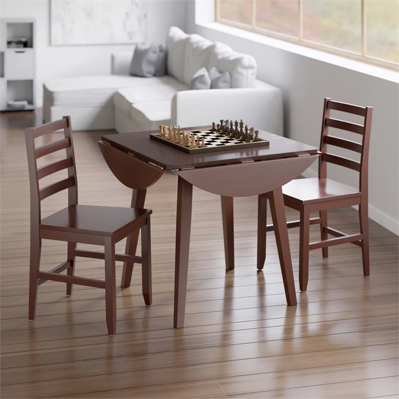 Dawson 3-Pc Drop Leaf Table with Ladder-back Chairs Walnut Finish