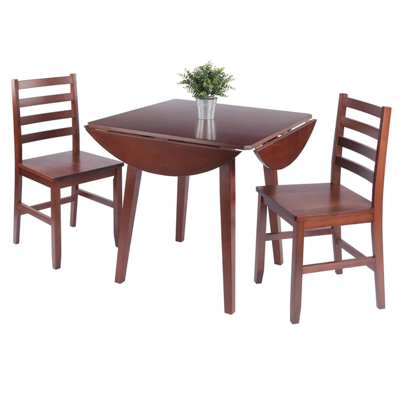 Dawson 3-Pc Drop Leaf Table with Ladder-back Chairs Walnut Finish