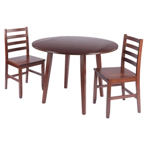 Dawson 3-Pc Drop Leaf Table with Ladder-back Chairs Walnut Finish