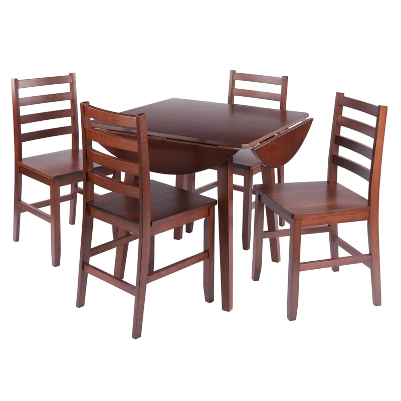 Dawson 5Pc Drop Leaf Table with Ladder-back Chairs Walnut Finish