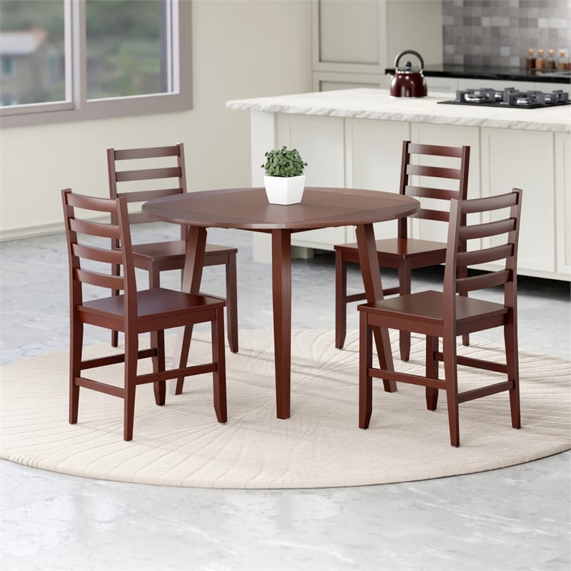 Dawson 5Pc Drop Leaf Table with Ladder-back Chairs Walnut Finish