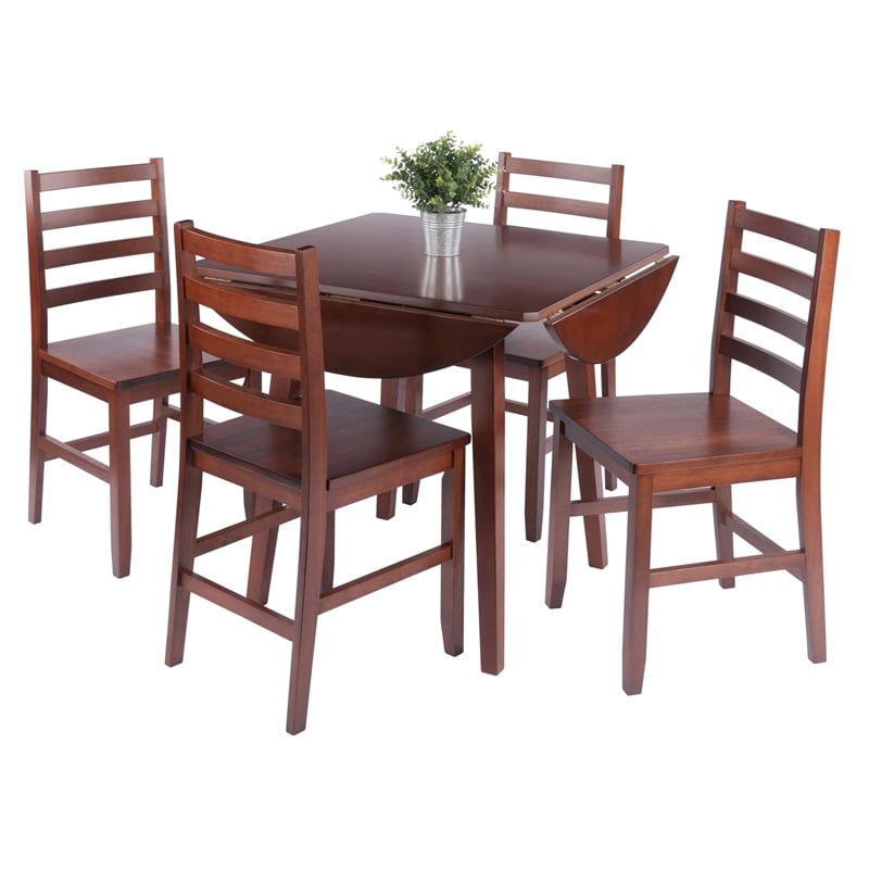 Dawson 5Pc Drop Leaf Table with Ladder-back Chairs Walnut Finish