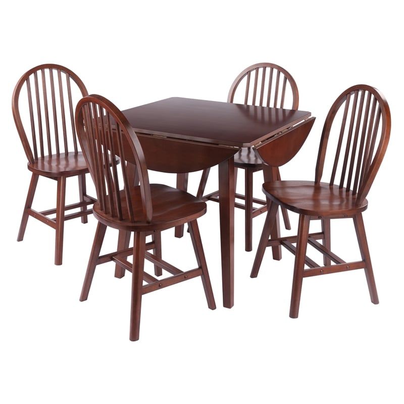 Dawson 5-Pc Drop Leaf Table with Windsor Chairs Walnut Finish