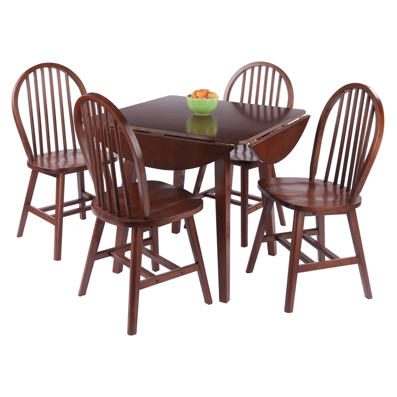Dawson 5-Pc Drop Leaf Table with Windsor Chairs Walnut Finish