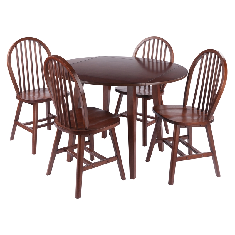 Dawson 5-Pc Drop Leaf Table with Windsor Chairs Walnut Finish