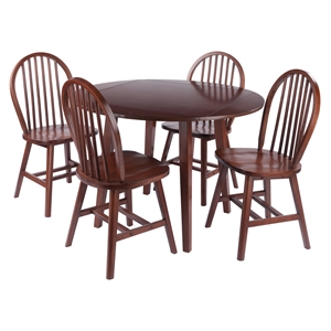 Dawson 5-Pc Drop Leaf Table with Windsor Chairs Walnut Finish