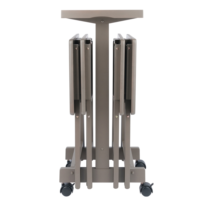 Isabelle 4 Snack Tables and Storage Stand with Removable Tray Oyster Gray Finish