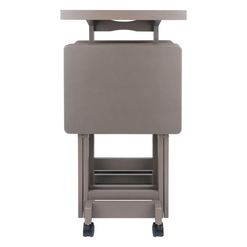 Isabelle 4 Snack Tables and Storage Stand with Removable Tray Oyster Gray Finish