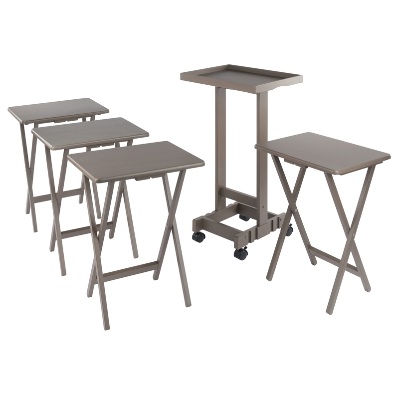 Isabelle 4 Snack Tables and Storage Stand with Removable Tray Oyster Gray Finish