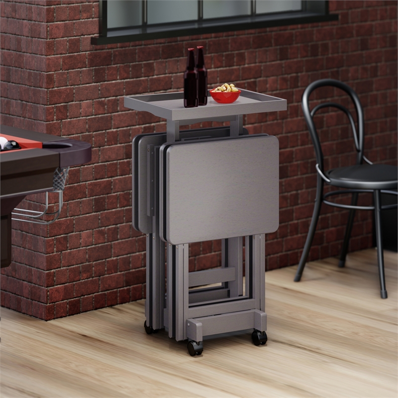 Isabelle 4 Snack Tables and Storage Stand with Removable Tray Oyster Gray Finish