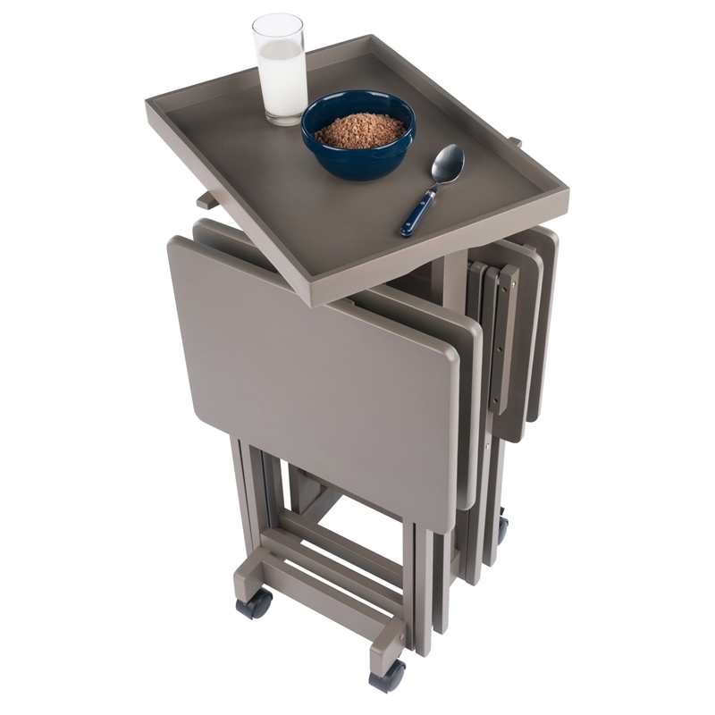 Isabelle 4 Snack Tables and Storage Stand with Removable Tray Oyster Gray Finish