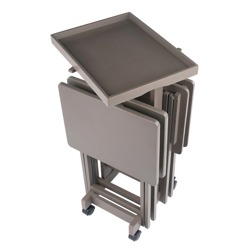 Isabelle 4 Snack Tables and Storage Stand with Removable Tray Oyster Gray Finish