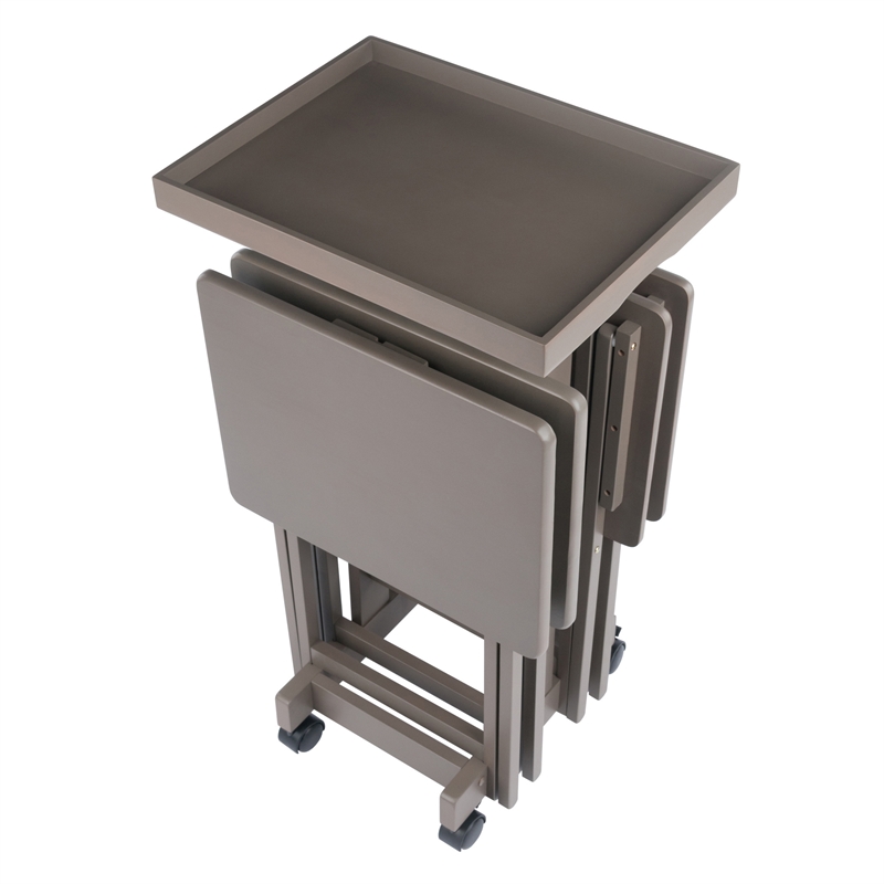 Isabelle 4 Snack Tables and Storage Stand with Removable Tray Oyster Gray Finish