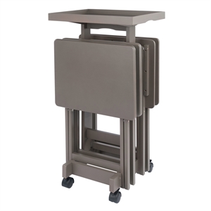 Isabelle 4 Snack Tables and Storage Stand with Removable Tray Oyster Gray Finish