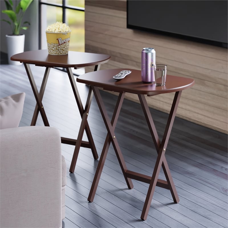 Corbett Set of 2 Oversized Snack Tables Walnut Finish