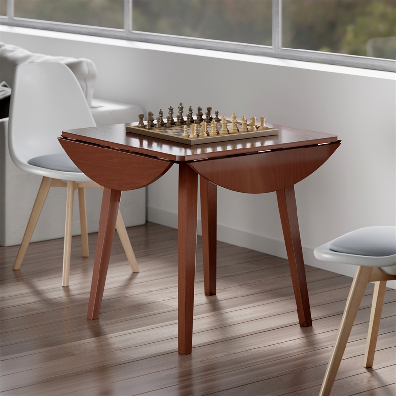 Dawson Round Dining Table Quad Drop Leaf Walnut Finish