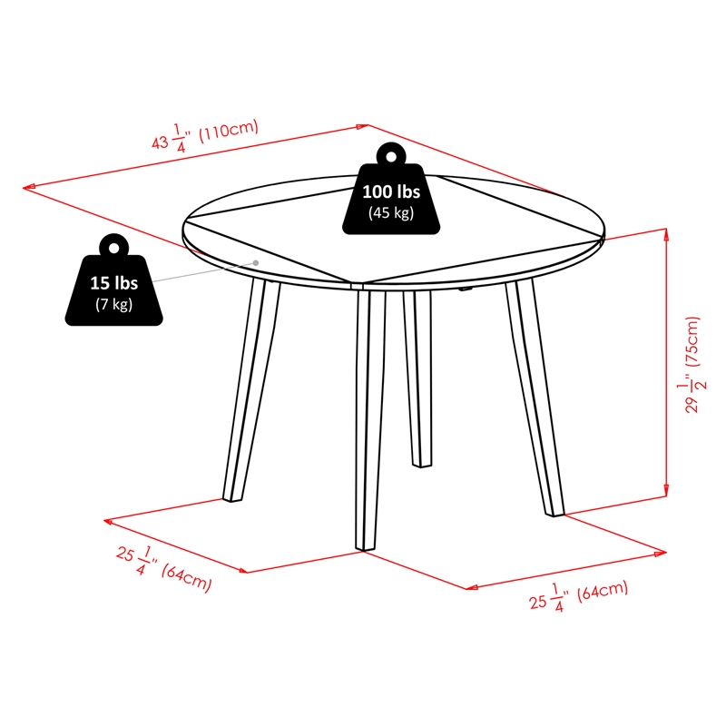 Dawson Round Dining Table Quad Drop Leaf Walnut Finish