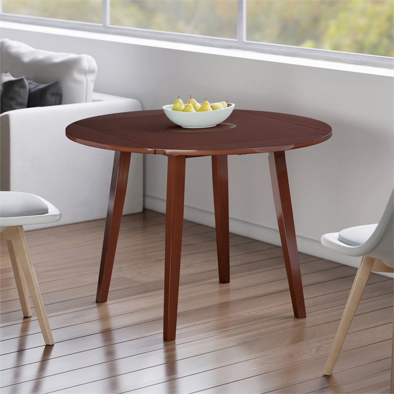 Dawson Round Dining Table Quad Drop Leaf Walnut Finish